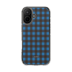 Cerulean & Espresso Gingham Clear Magnetic Phone Case by etchd, view 13