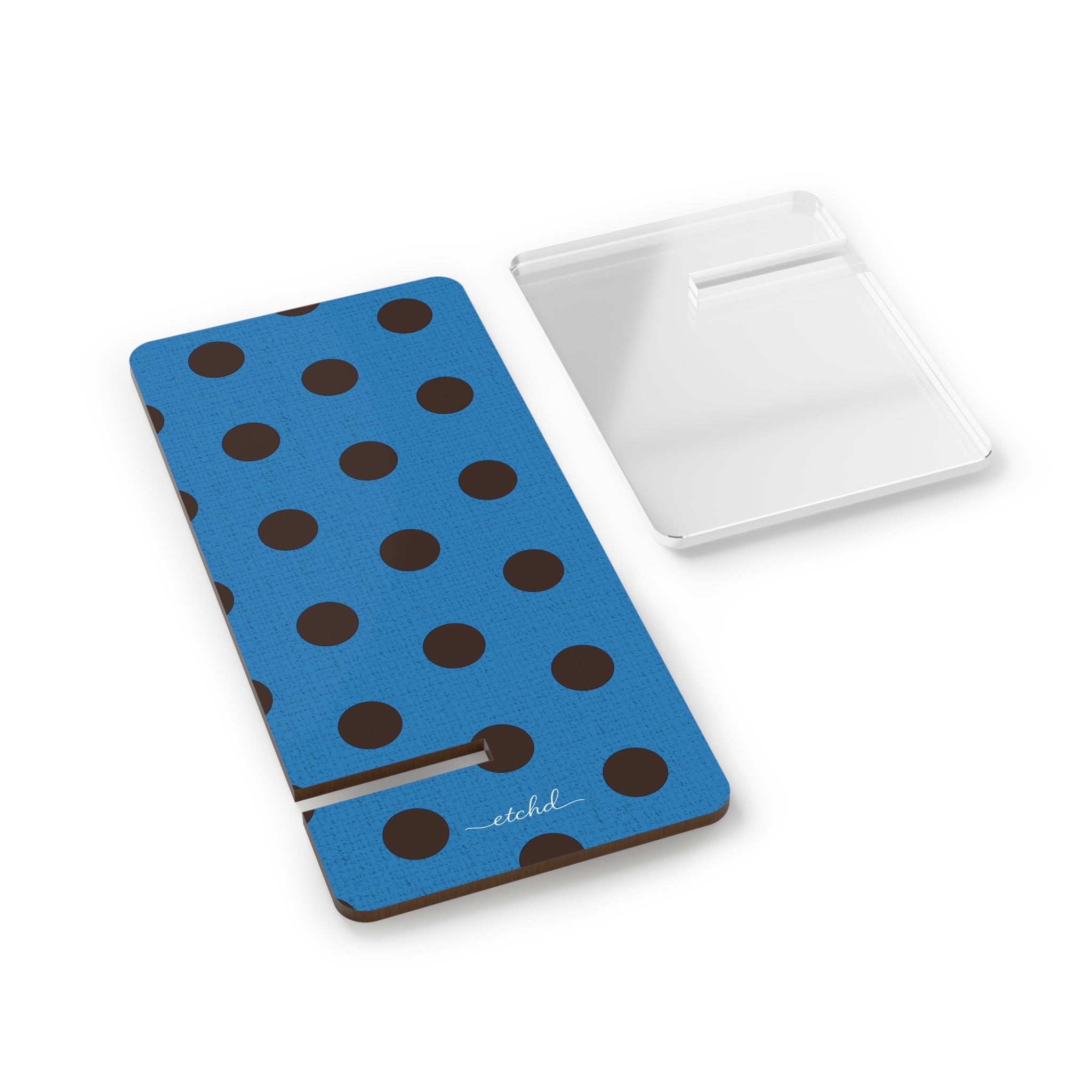 Espresso And Cerulean Polka Dot Phone Stand by etchd, view 2