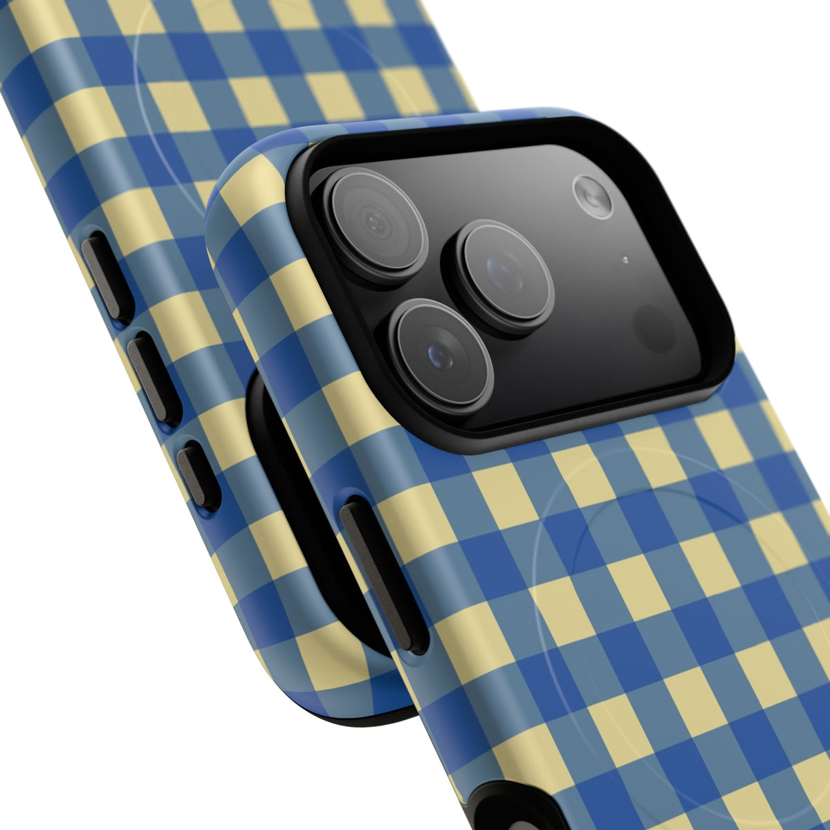 Butter & Cobalt Gingham Magnetic Phone Case by etchd, view 100