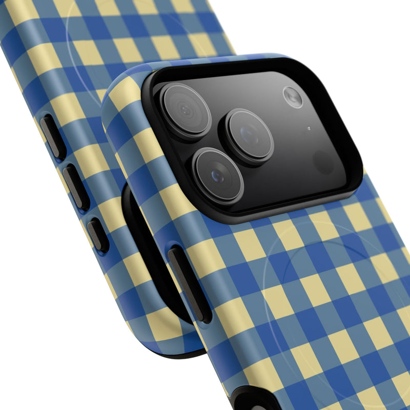 Butter & Cobalt Gingham Magnetic Phone Case by etchd, view 100