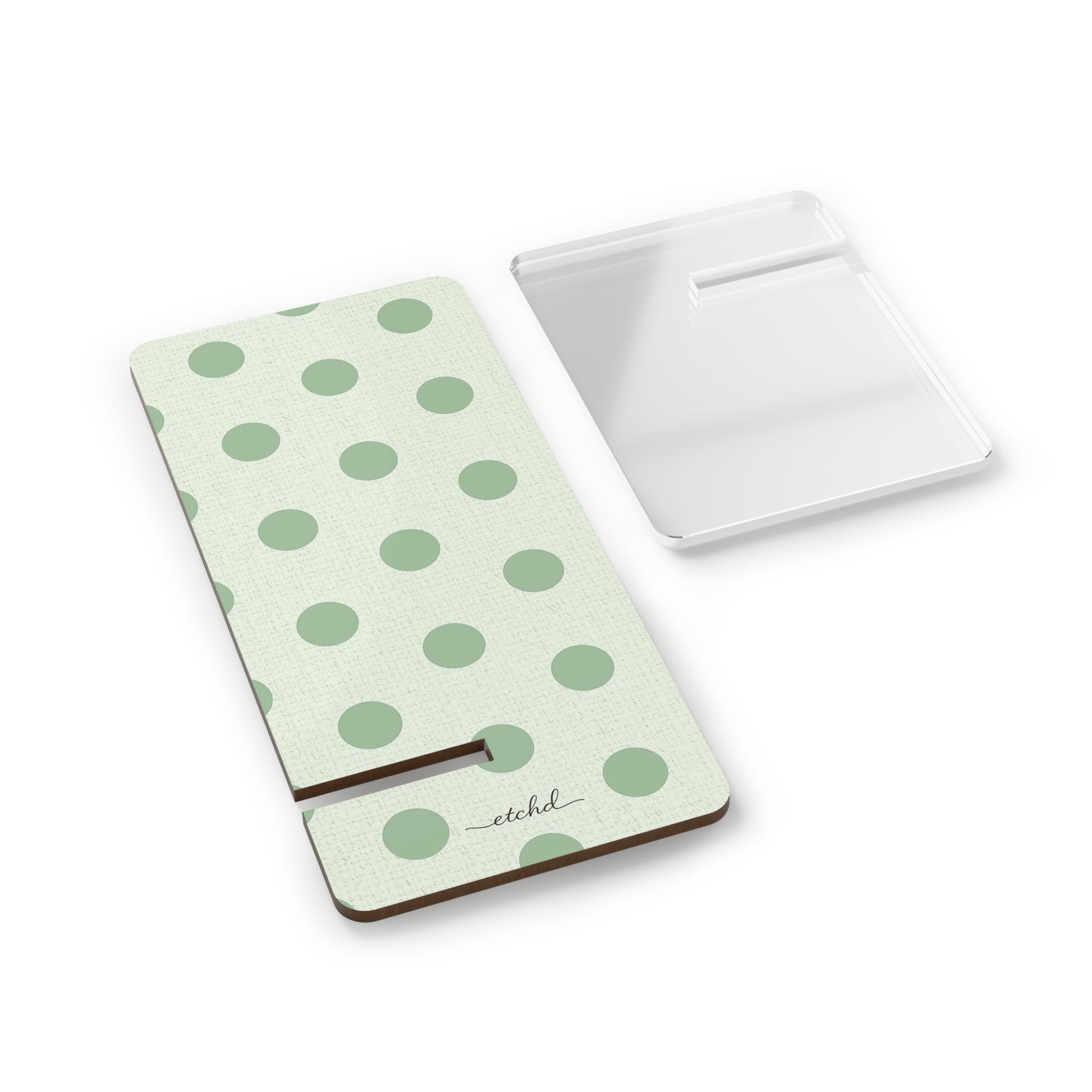Sage Polka Dot Phone Stand by etchd, view 2