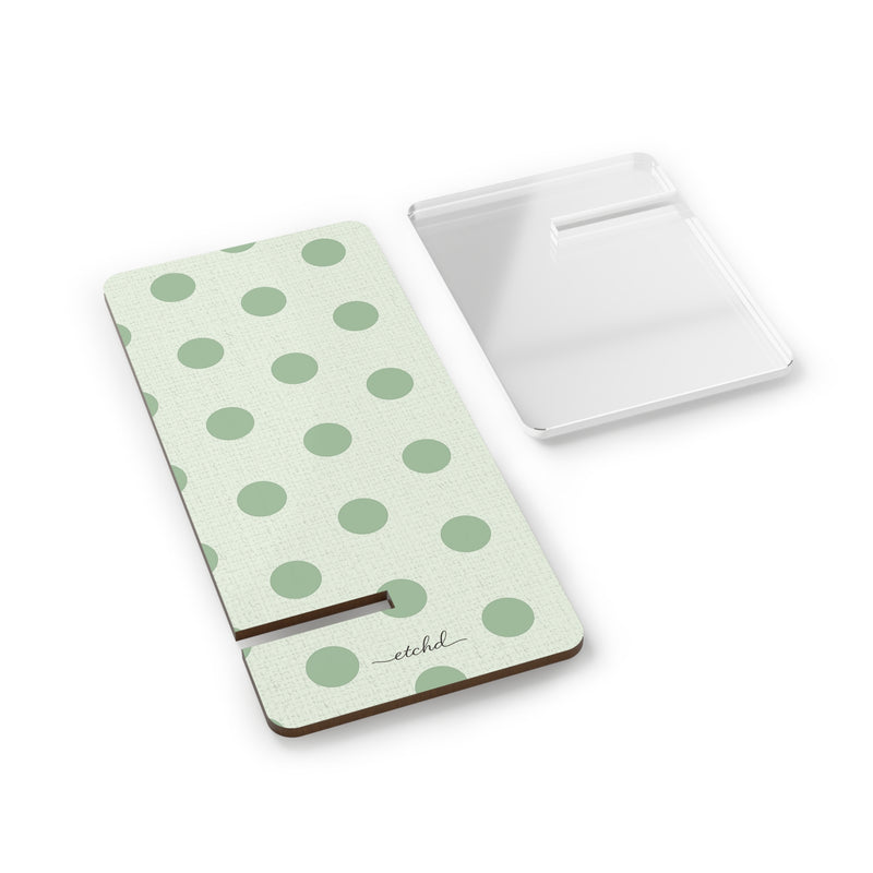 Sage Polka Dot Phone Stand by etchd, view 2