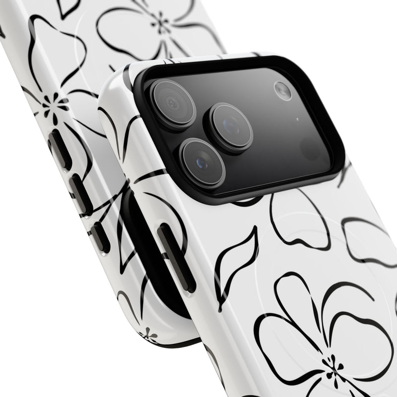 White & Black Floral Magnetic Phone Case by etchd, view 97