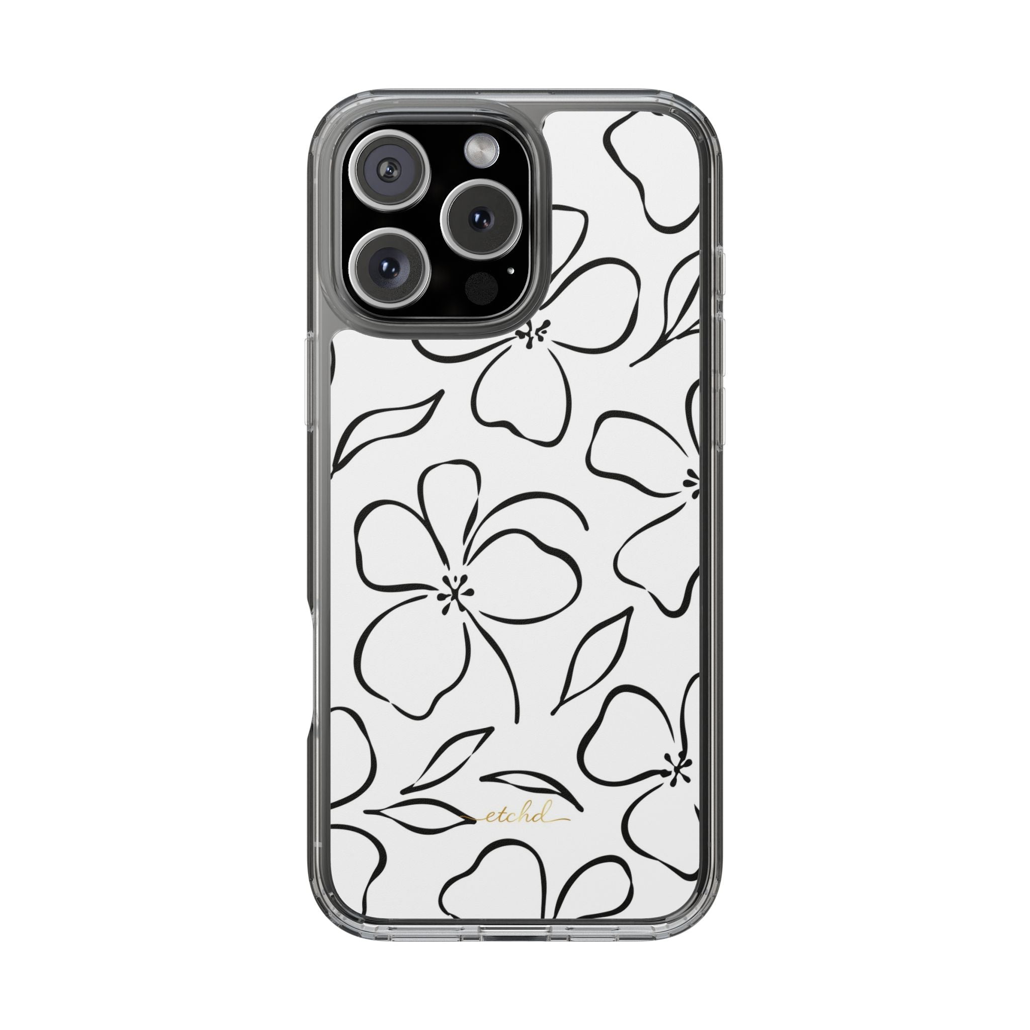 White & Black Floral Clear Phone Case by etchd