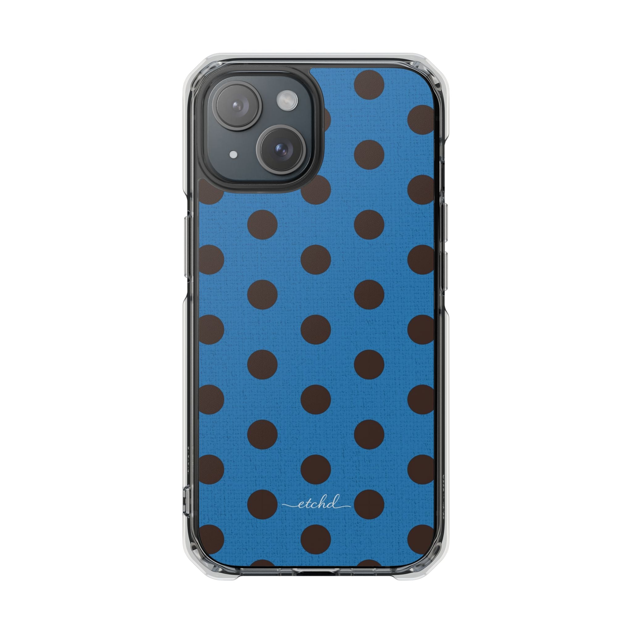 Espresso & Cerulean Polka Dot Clear Magnetic Phone Case by etchd, view 2