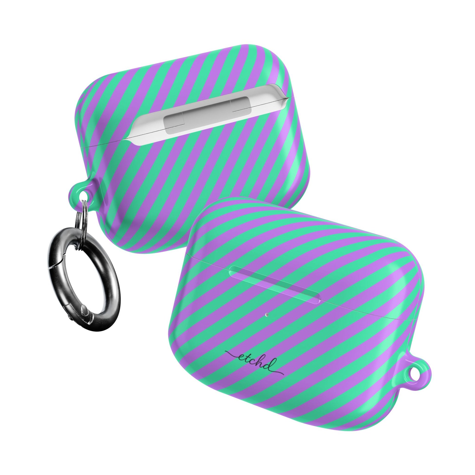 Lilac & Hypermint Striped Diagonal AirPod Case by etchd, view 10