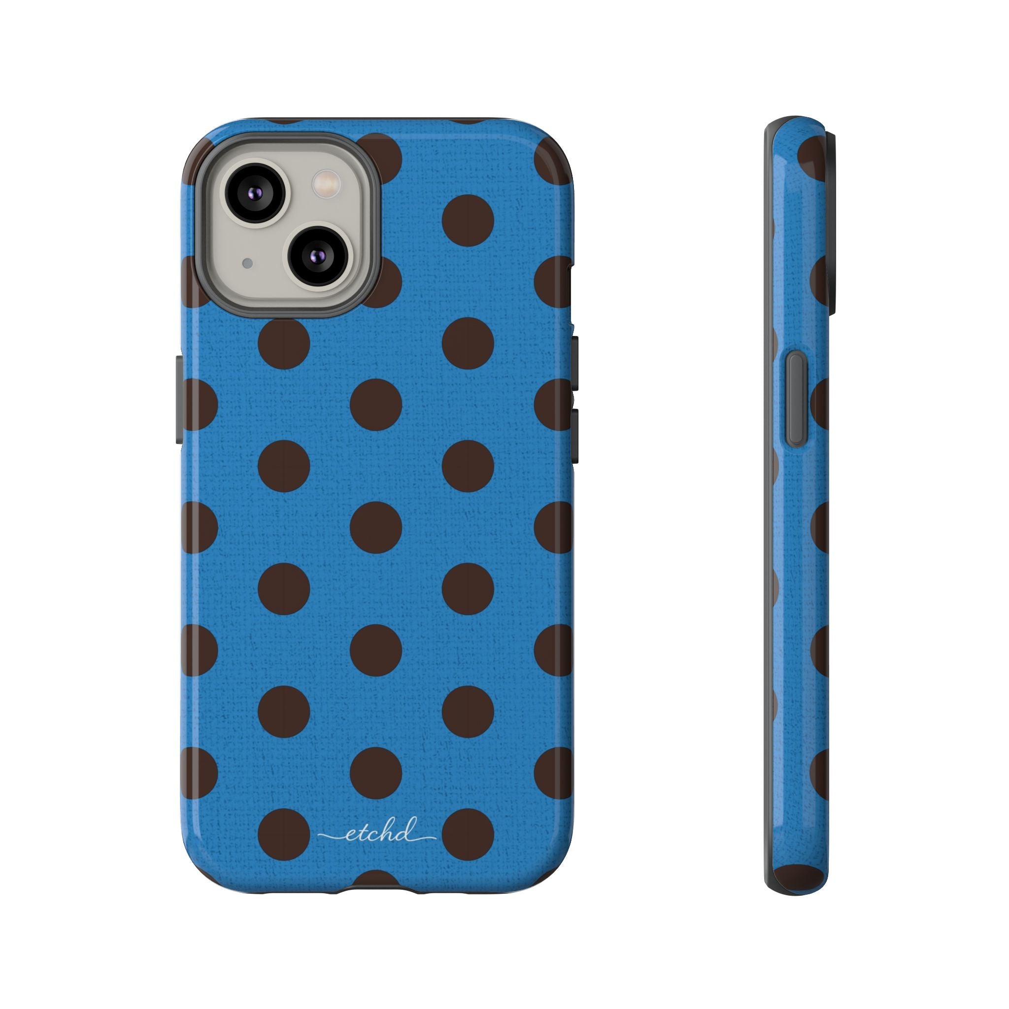 Espresso & Cerulean Polka Dot Phone Case by etchd, view 2