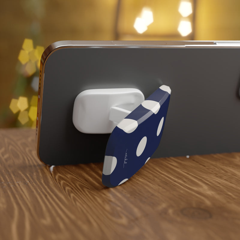 Cream & Navy Polka Dot Click-On Phone Grip by etchd, view 4