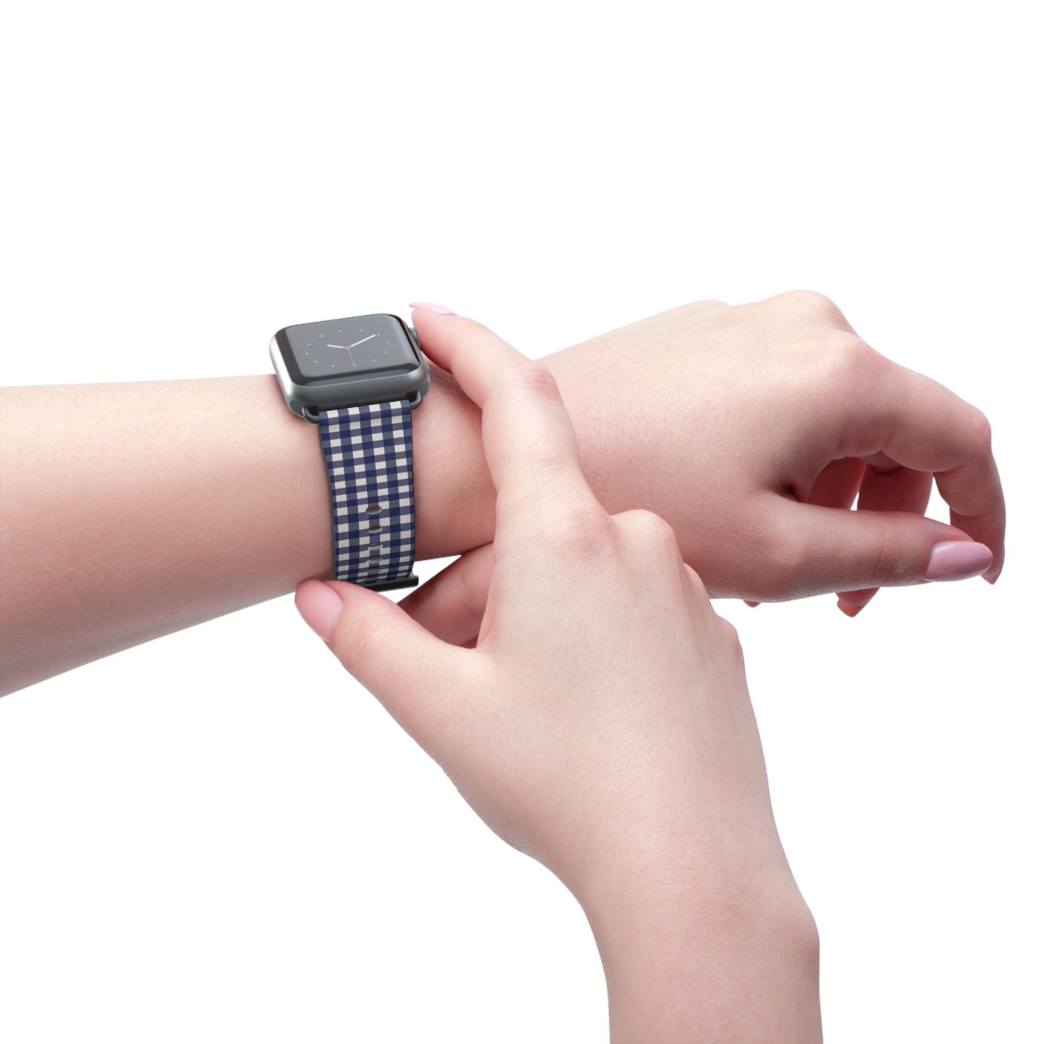 Navy & Cream Gingham Smartwatch Strap by etchd, view 11