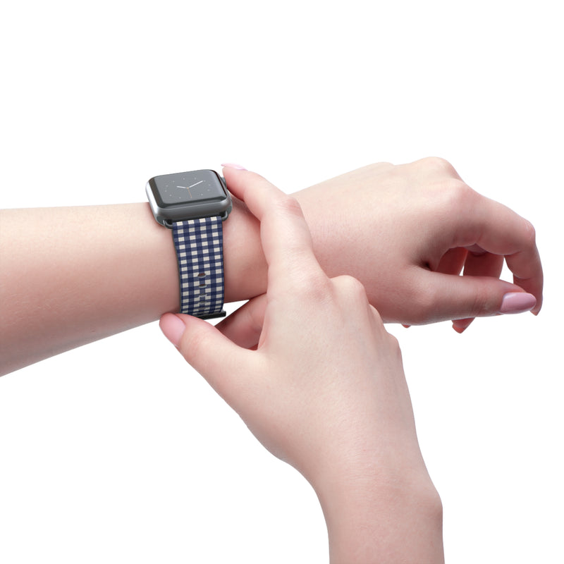 Navy & Cream Gingham Smartwatch Strap by etchd, view 11