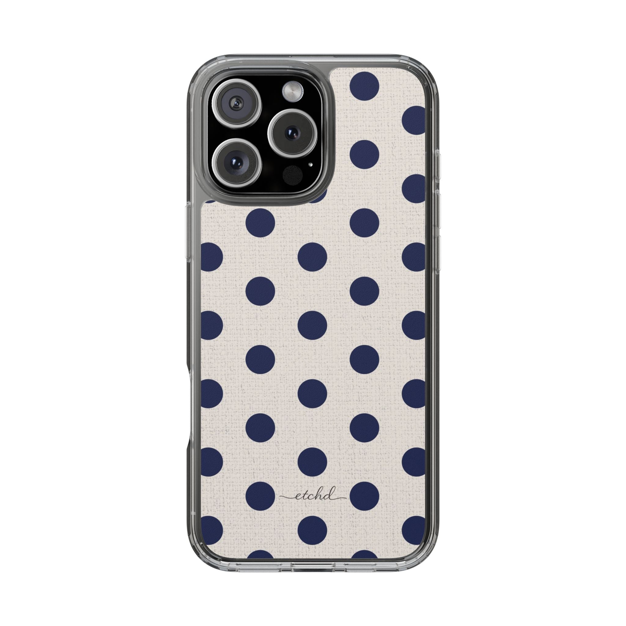Navy & Cream Polka Dot Clear Phone Case by etchd