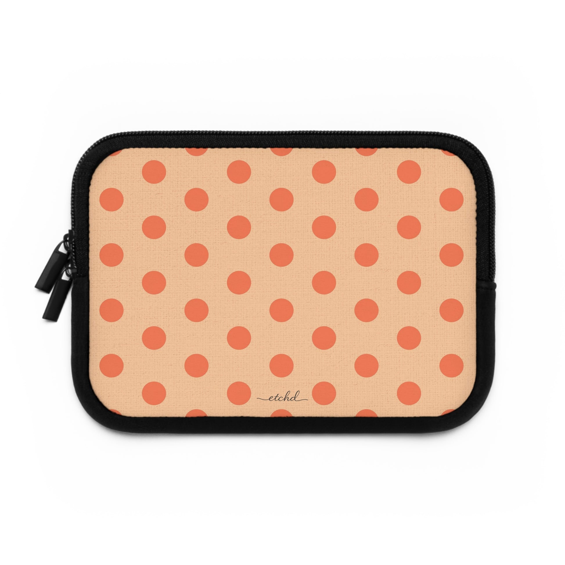 Coral And Peach Polka Dot Laptop Sleeve by etchd, view 2