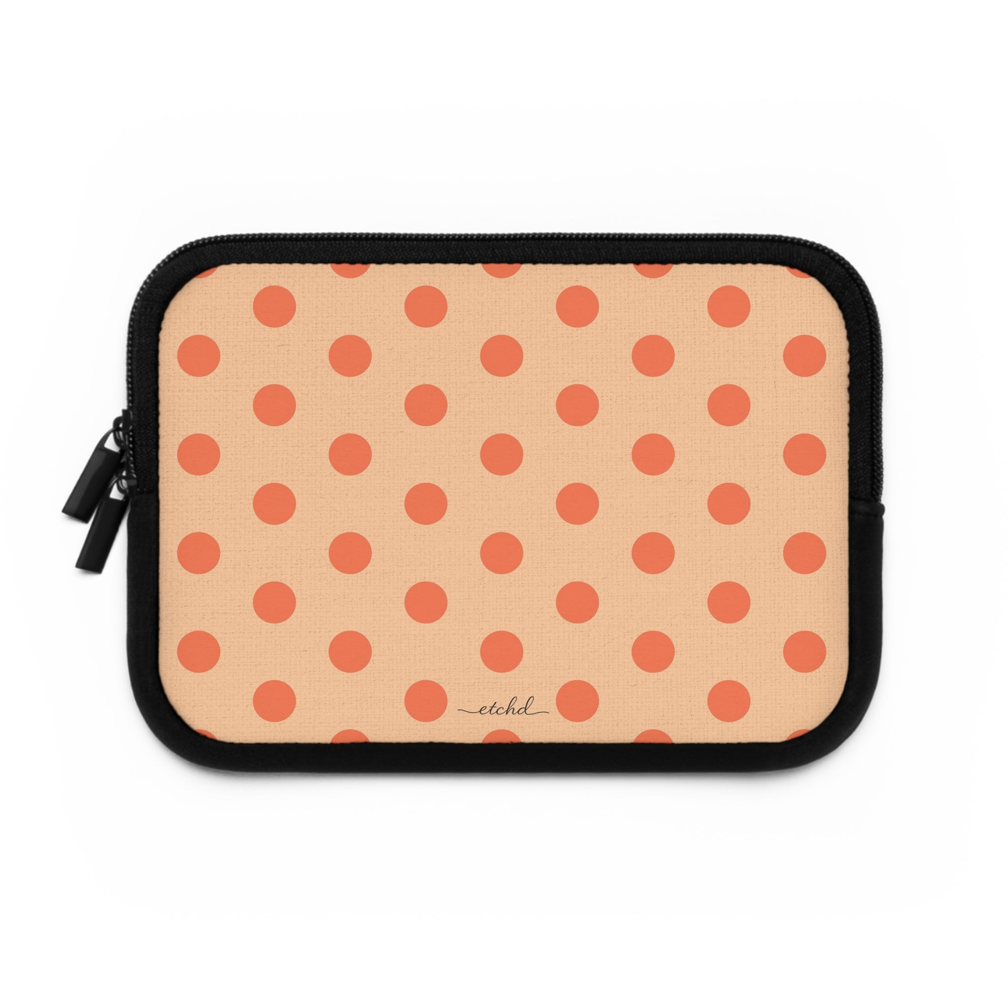 Coral And Peach Polka Dot Laptop Sleeve by etchd, view 2