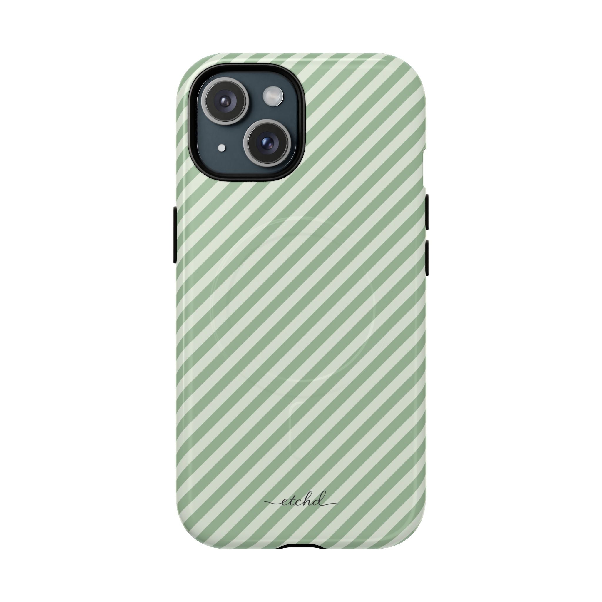Sage & Cream Striped Diagonal Funda magnética para móvil de etchd, vista 2
