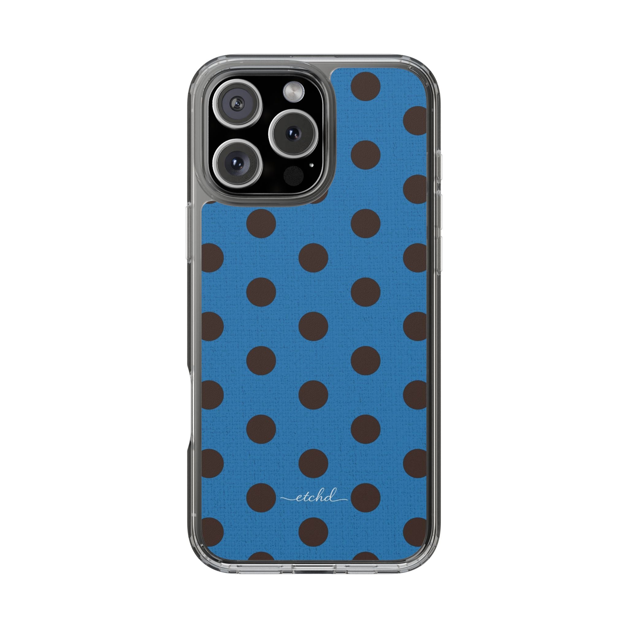 Espresso And Cerulean Polka Dot Clear Phone Case by etchd