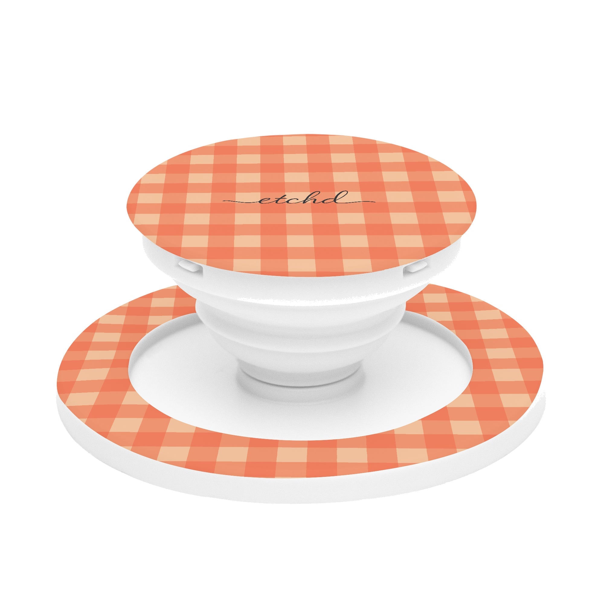 Coral & Peach Gingham Anello e supporto per telefono di etchd