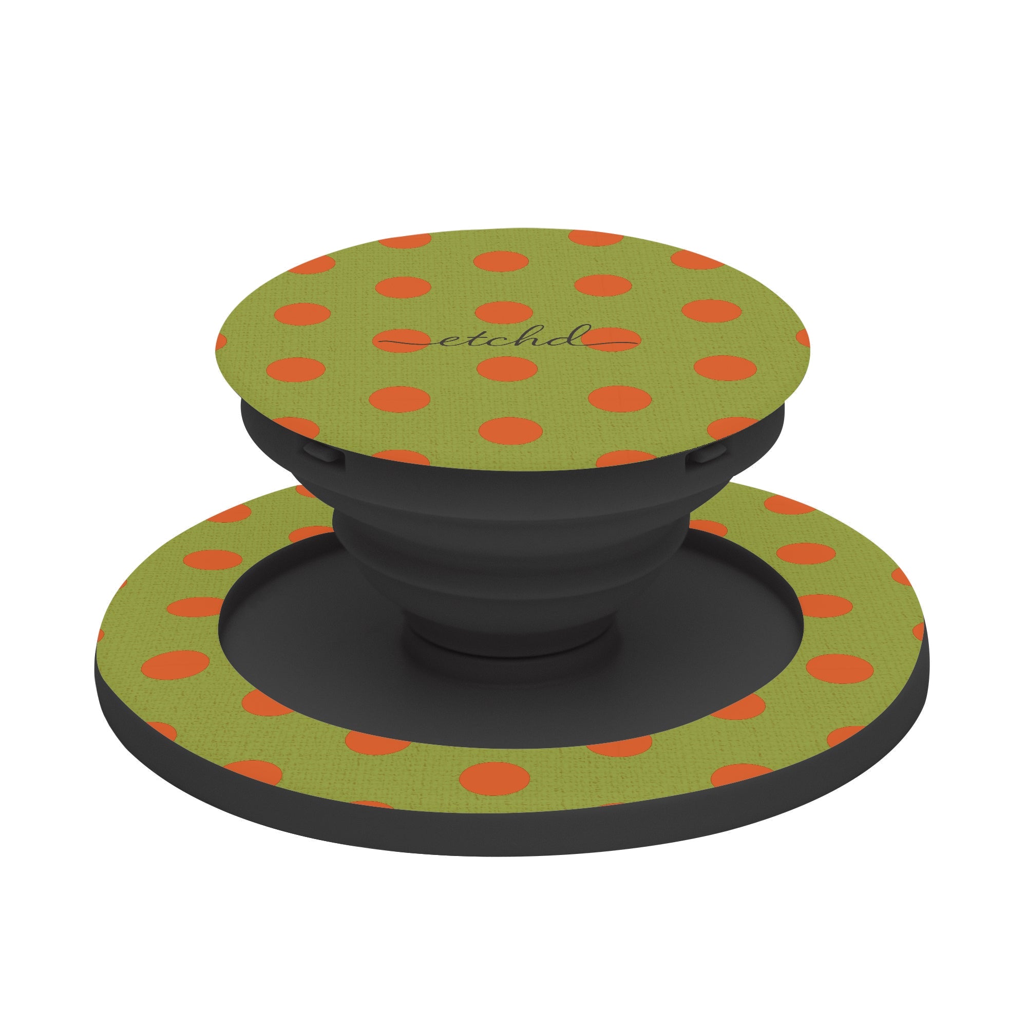 Persimmon And Wasabi Polka Dot Phone Grip And Stand by etchd, view 6