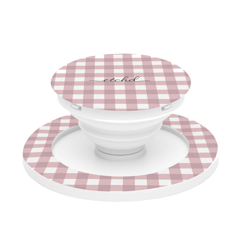 Pink & White Gingham Anello e supporto per telefono-zoom-