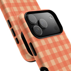 Coral & Peach Gingham Magnetic Phone Case by etchd, view 100