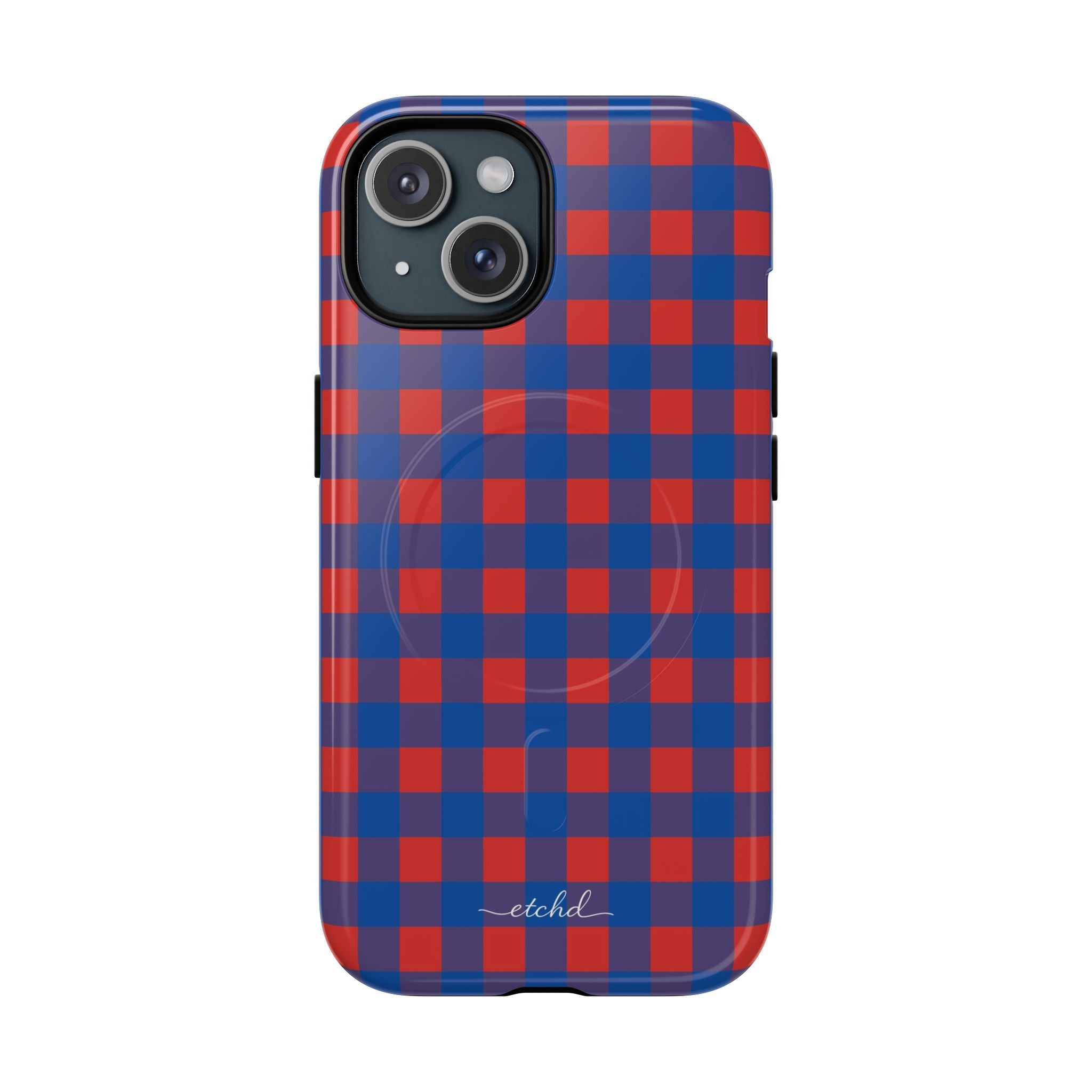 Cobalt & Poppy Gingham Magnetic Phone Case by etchd, view 2