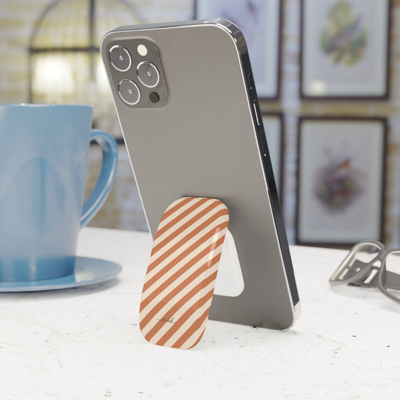 Terracotta & Cream Striped Diagonal Click-On Phone Grip by etchd, view 3