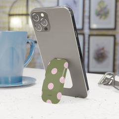 Pink And Green Polka Dot Click-On Phone Grip by etchd, view 3