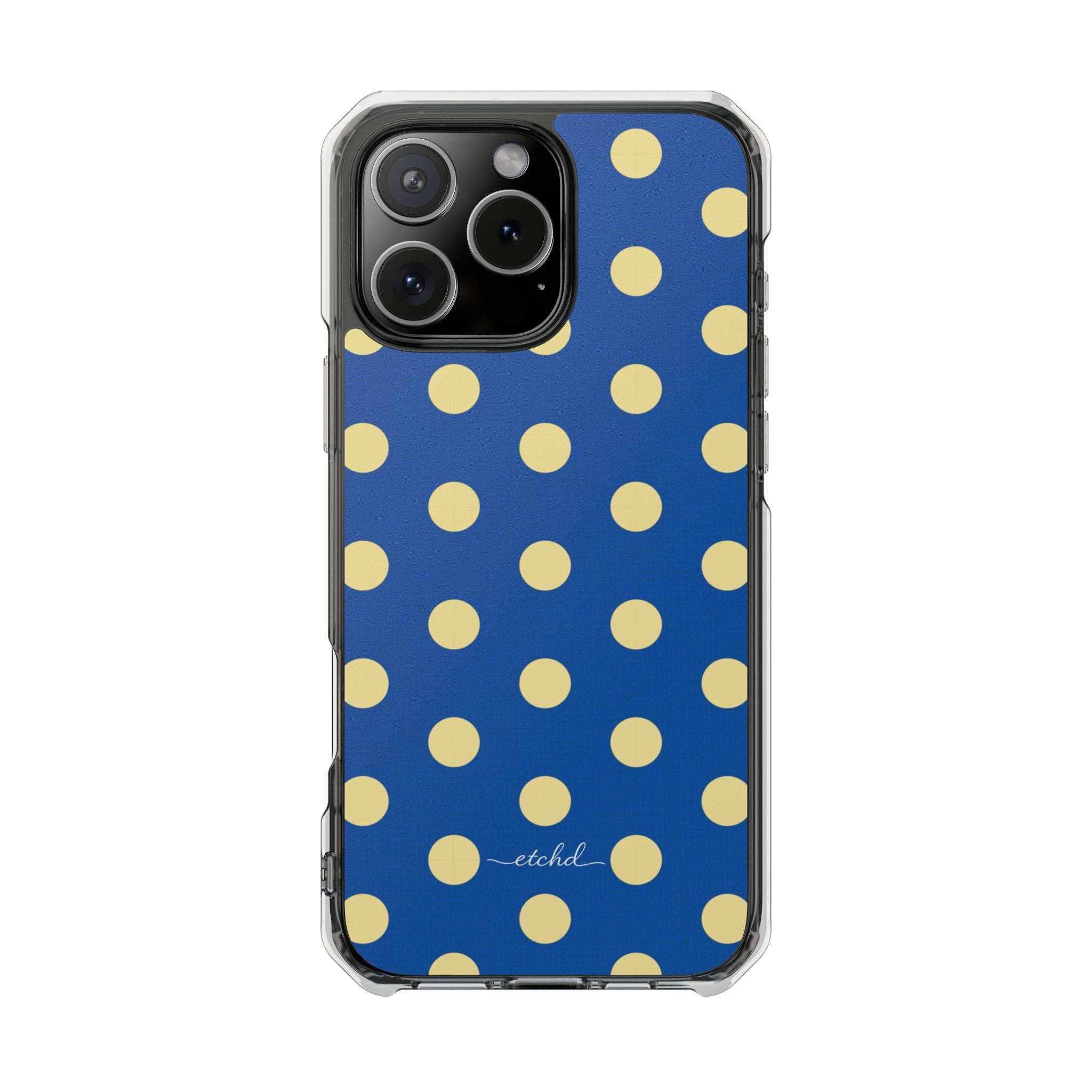 Butter And Cobalt Polka Dot Clear Magnetic Phone Case by etchd