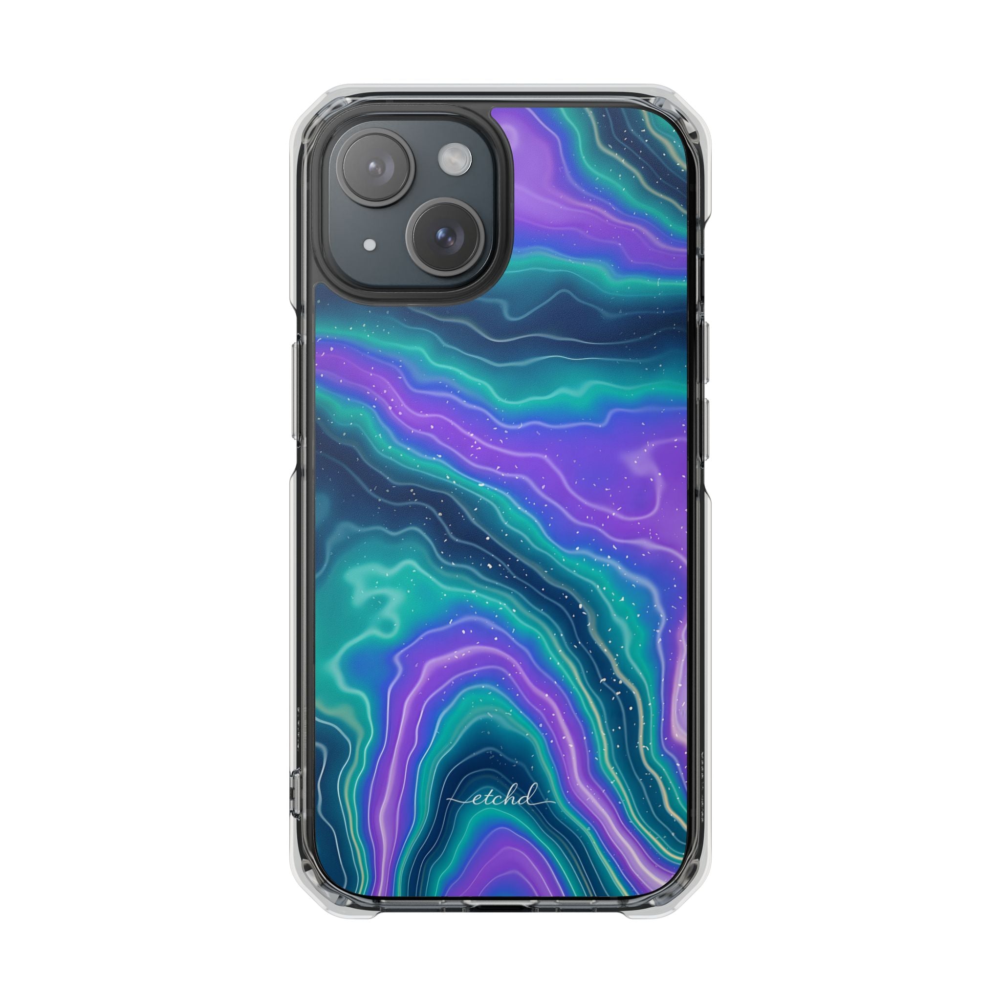 Peacock Ink Clear Magnetic Phone Case by etchd, view 2