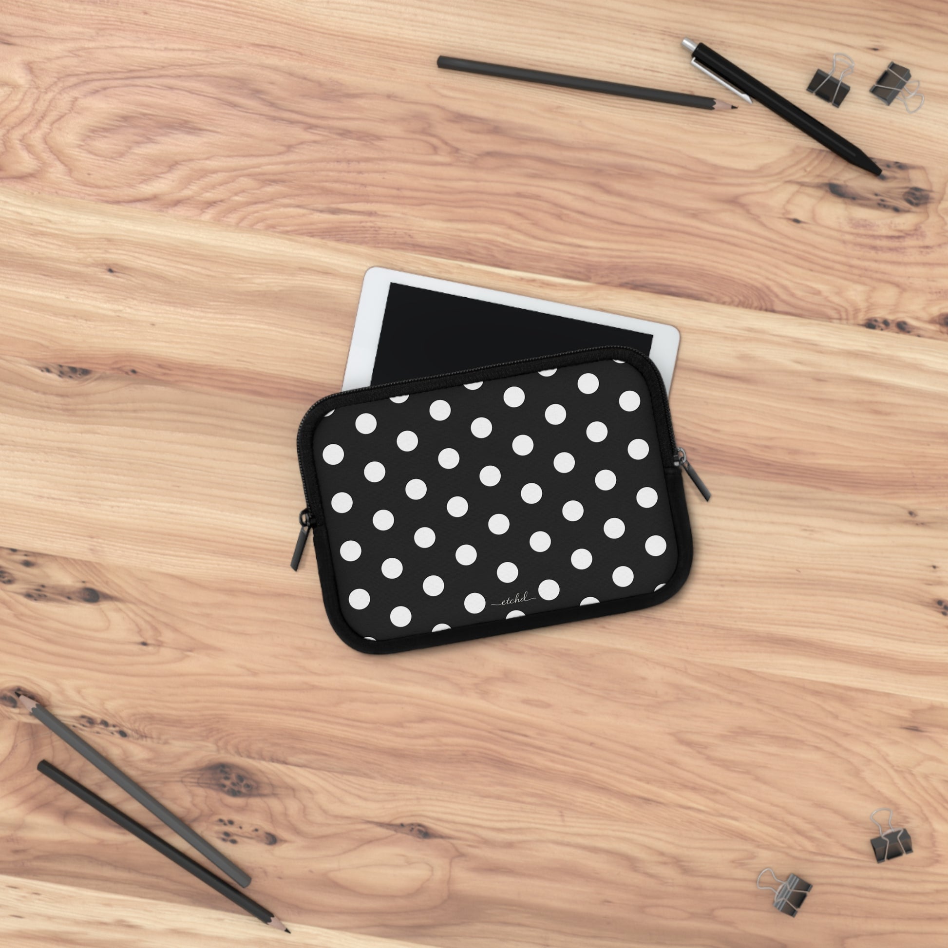 White & Black Polka Dot Laptop Sleeve by etchd, view 14