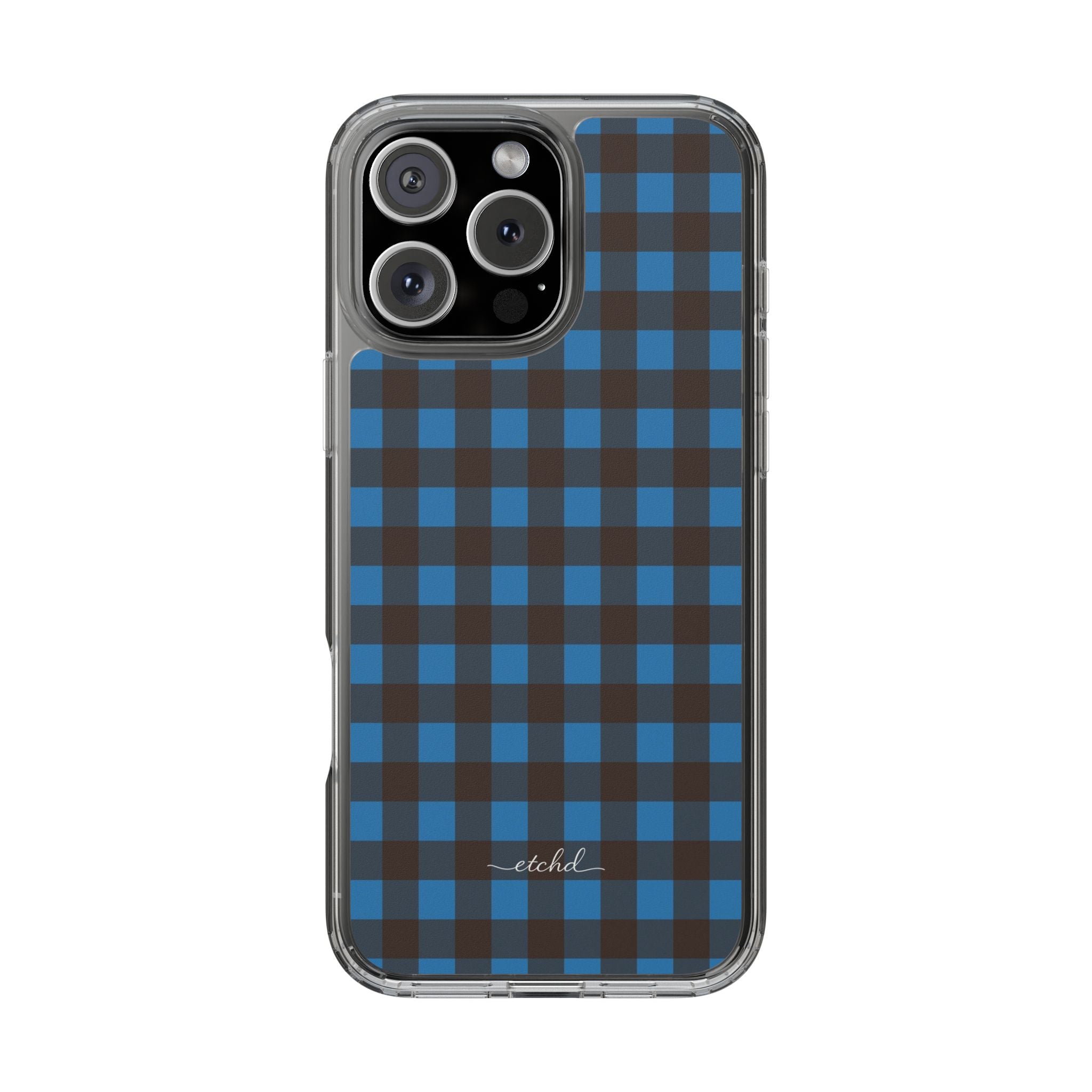 Cerulean & Espresso Gingham Clear Phone Case by etchd