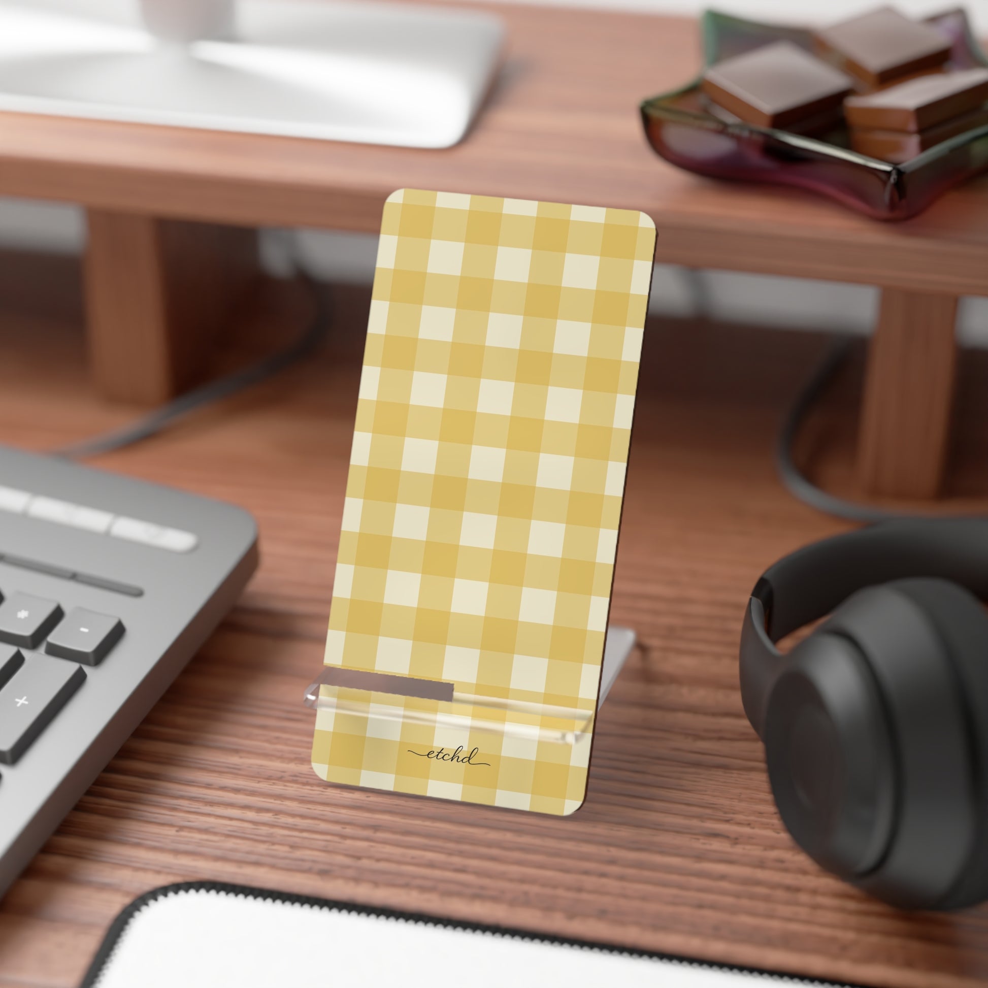 Butter & Cream Gingham Phone Stand by etchd, view 3