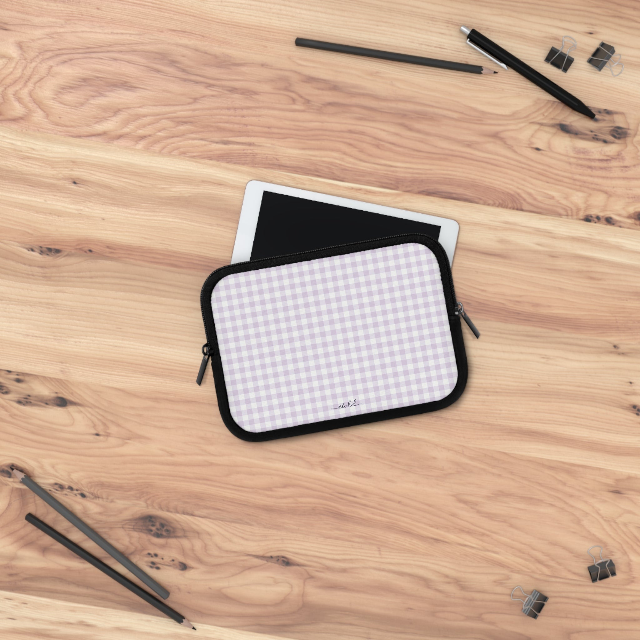 Lilac & White Gingham Laptop Sleeve by etchd, view 14