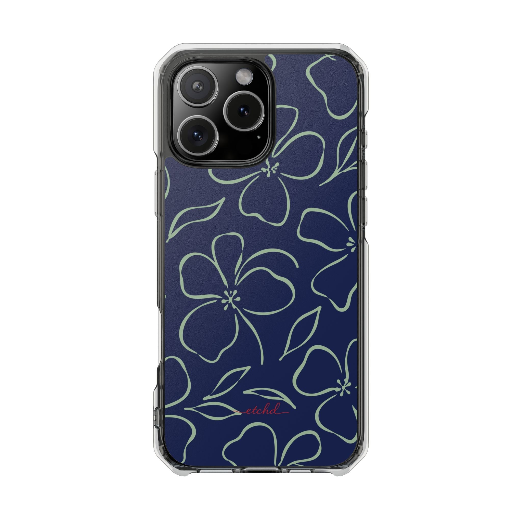 Navy & Sage Floral Clear Magnetic Phone Case by etchd