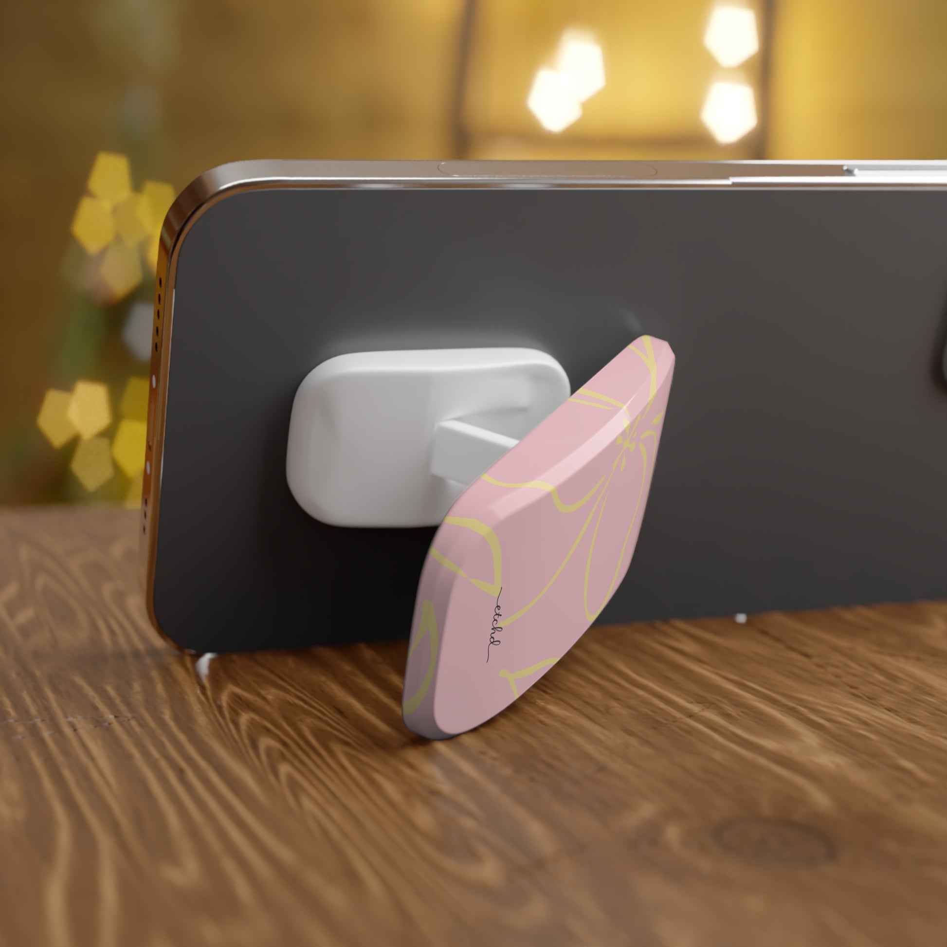 Pink & Butter Floral Click-On Phone Grip by etchd, view 4
