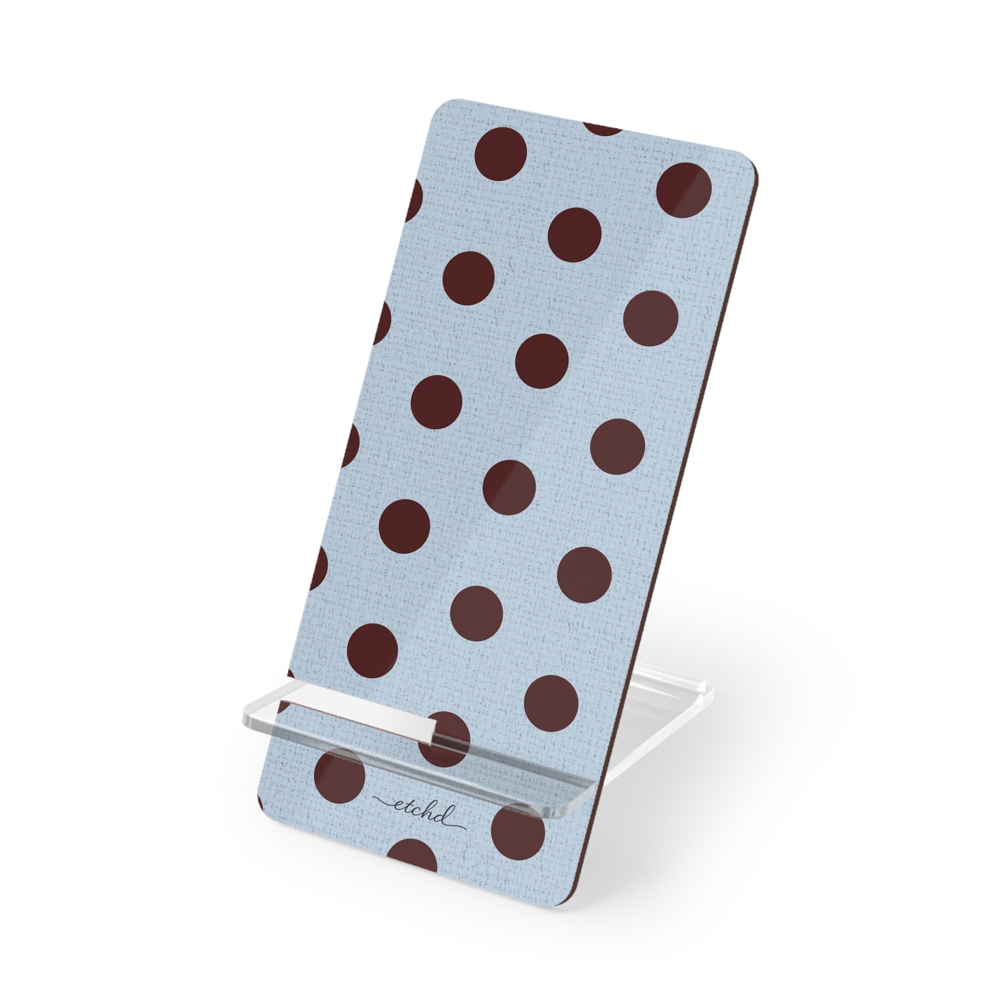 Blue & Cherry Polka Dot Phone Stand by etchd
