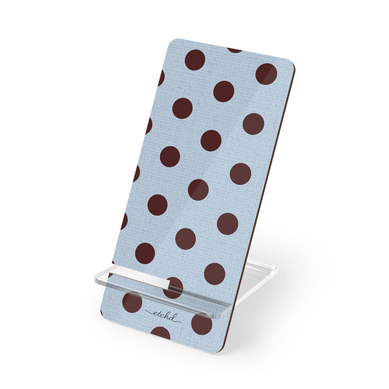 Blue & Cherry Polka Dot Phone Stand by etchd