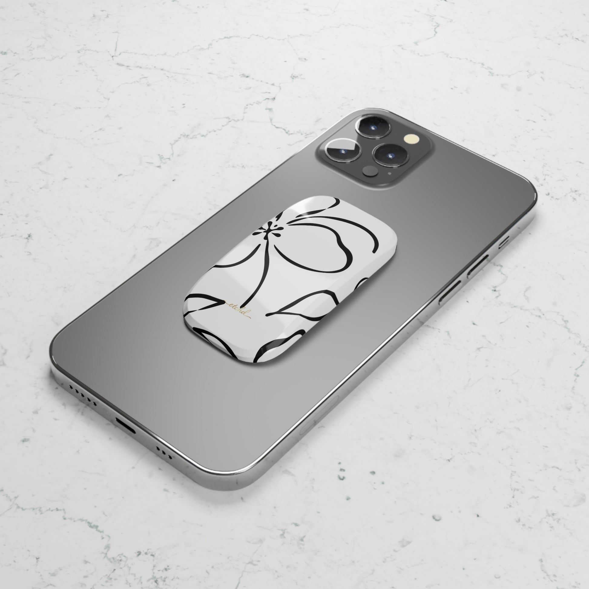 White & Black Floral Click-On Phone Grip by etchd, view 5