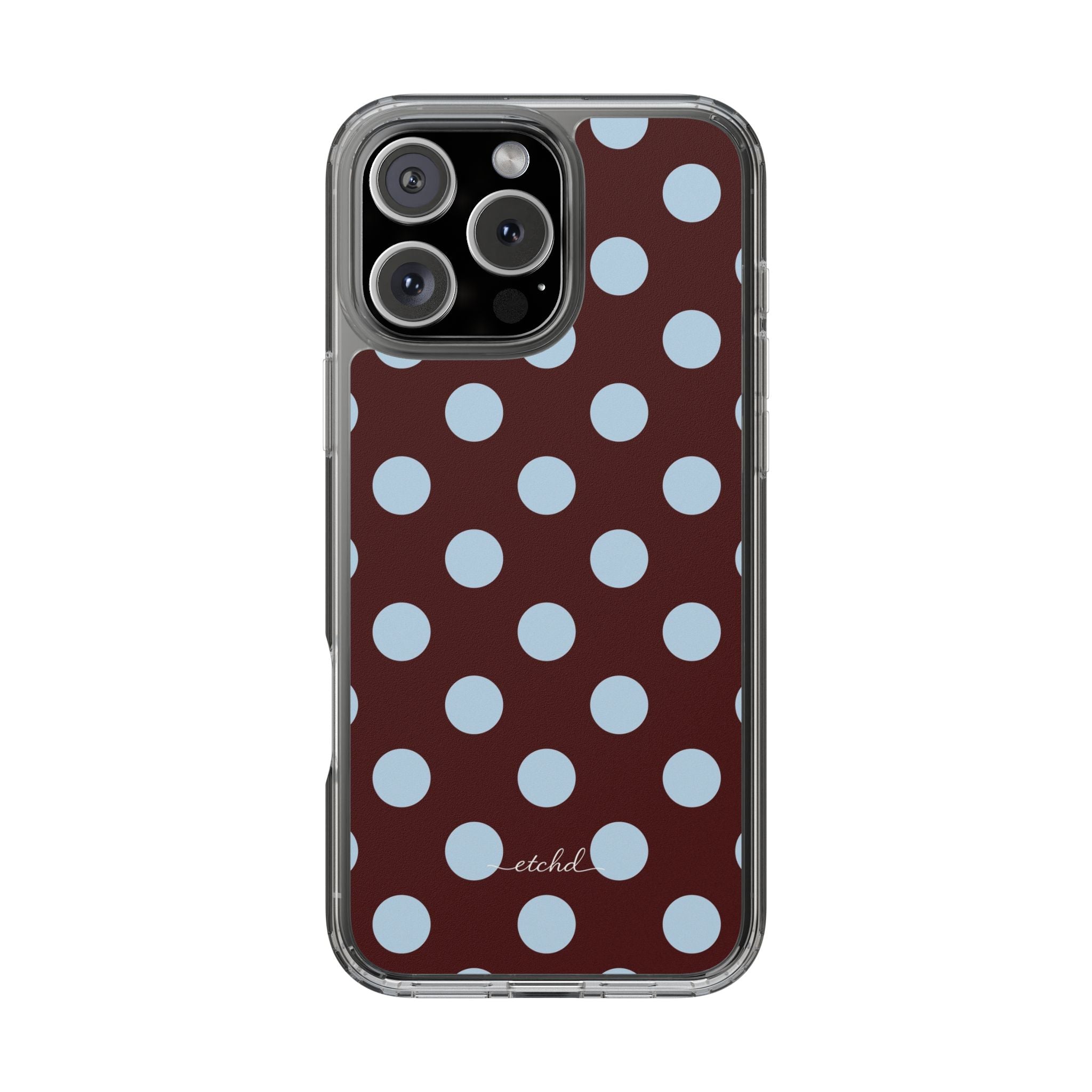 Cherry & Blue Polka Dot Clear Phone Case by etchd