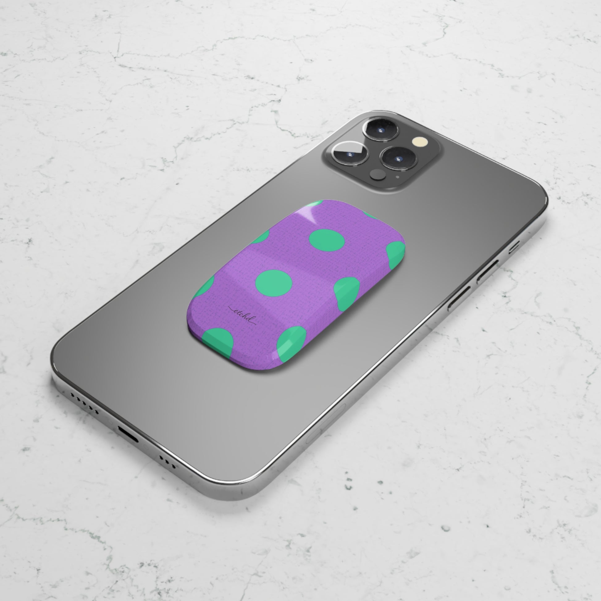 Hypermint And Lilac Polka Dot Click-On Phone Grip by etchd, view 5