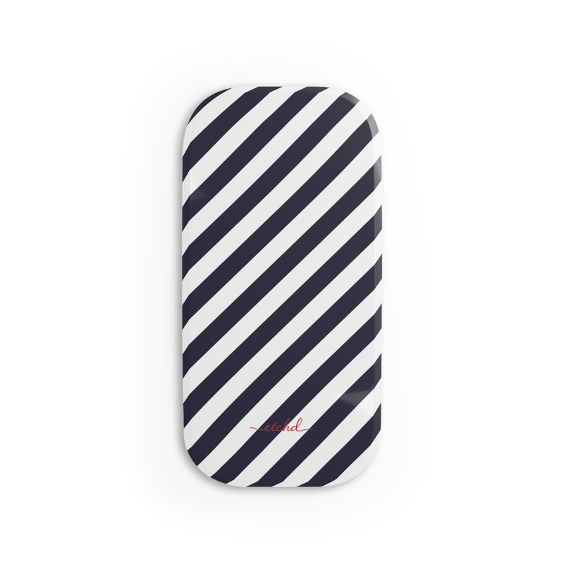 Navy & White Striped Diagonal Agarre clipsable para móvil de etchd