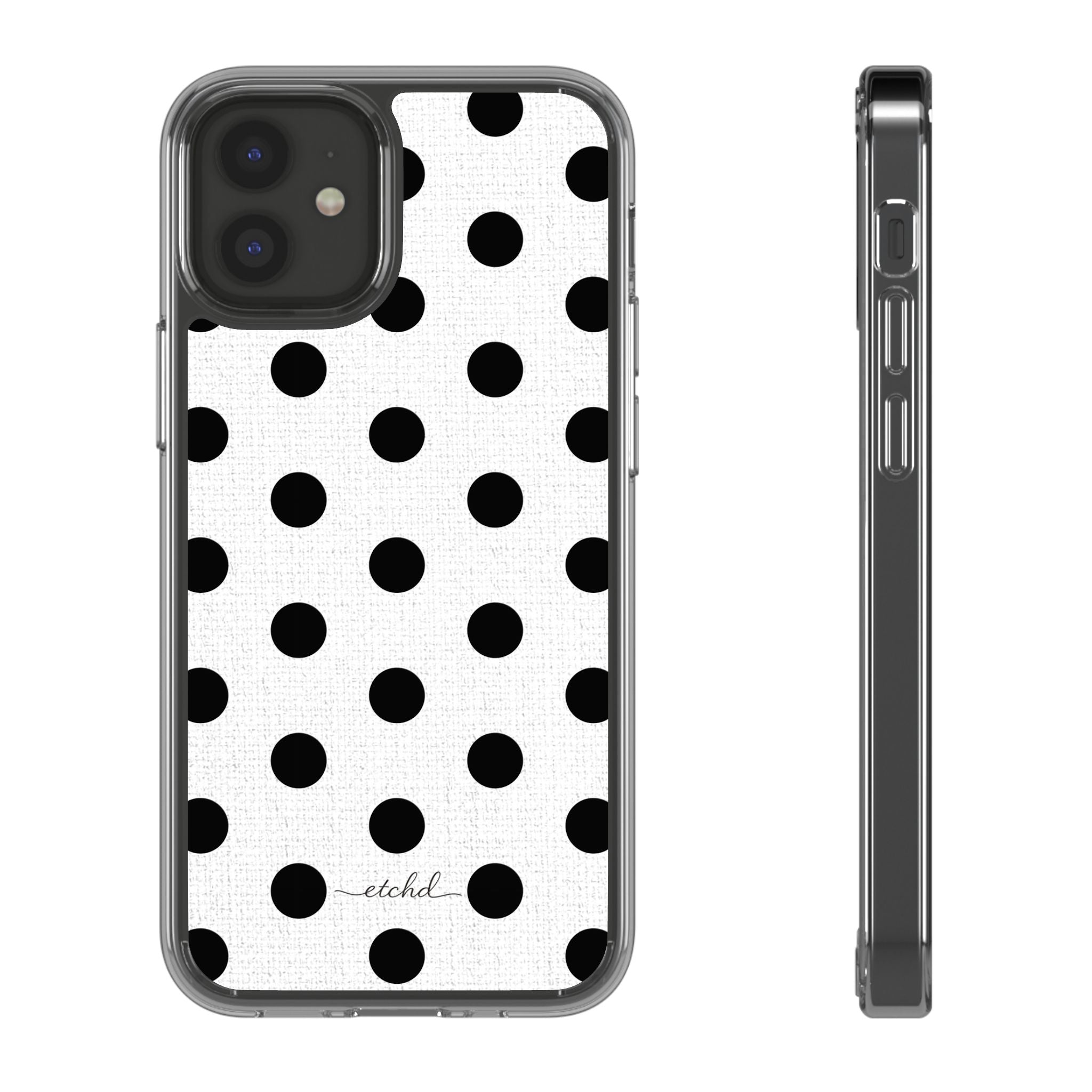 Black & White Polka Dot Clear Phone Case by etchd, view 2