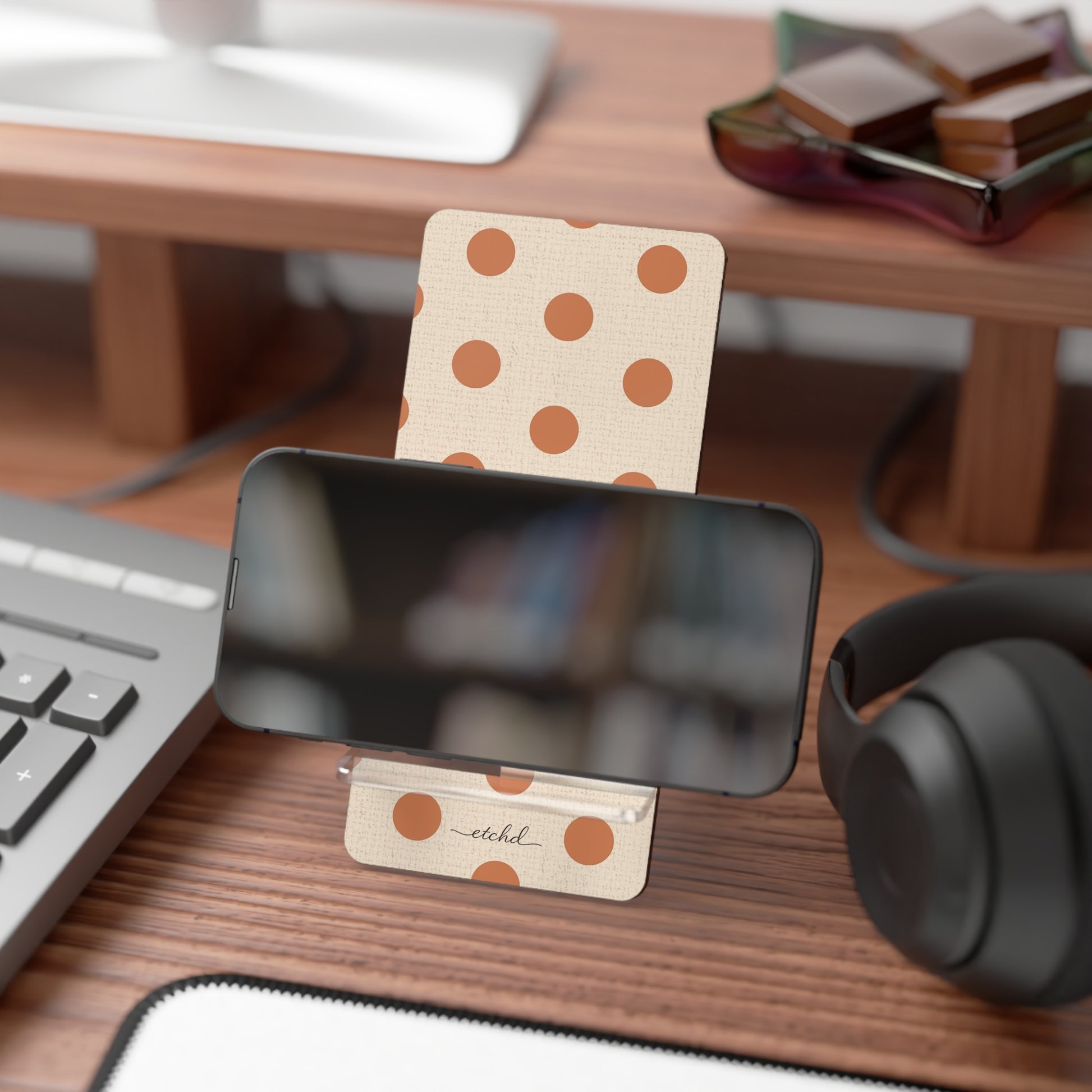 Terracotta Polka Dot Phone Stand by etchd, view 4