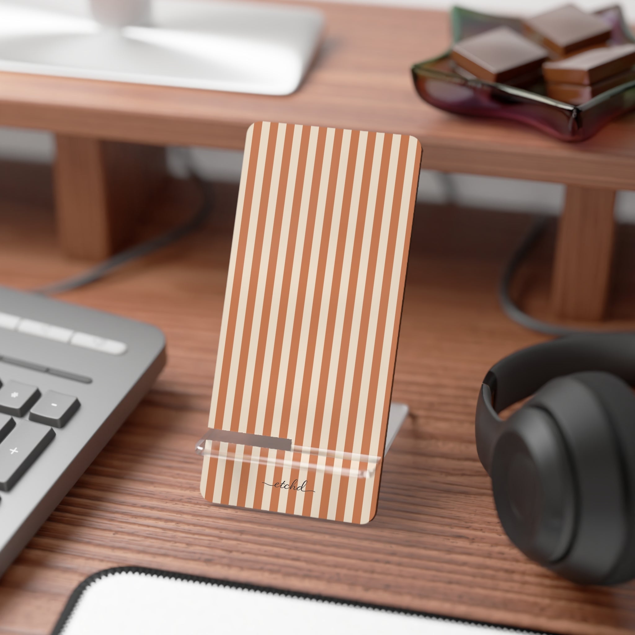 Terracotta & Cream Striped Phone Stand by etchd, view 3