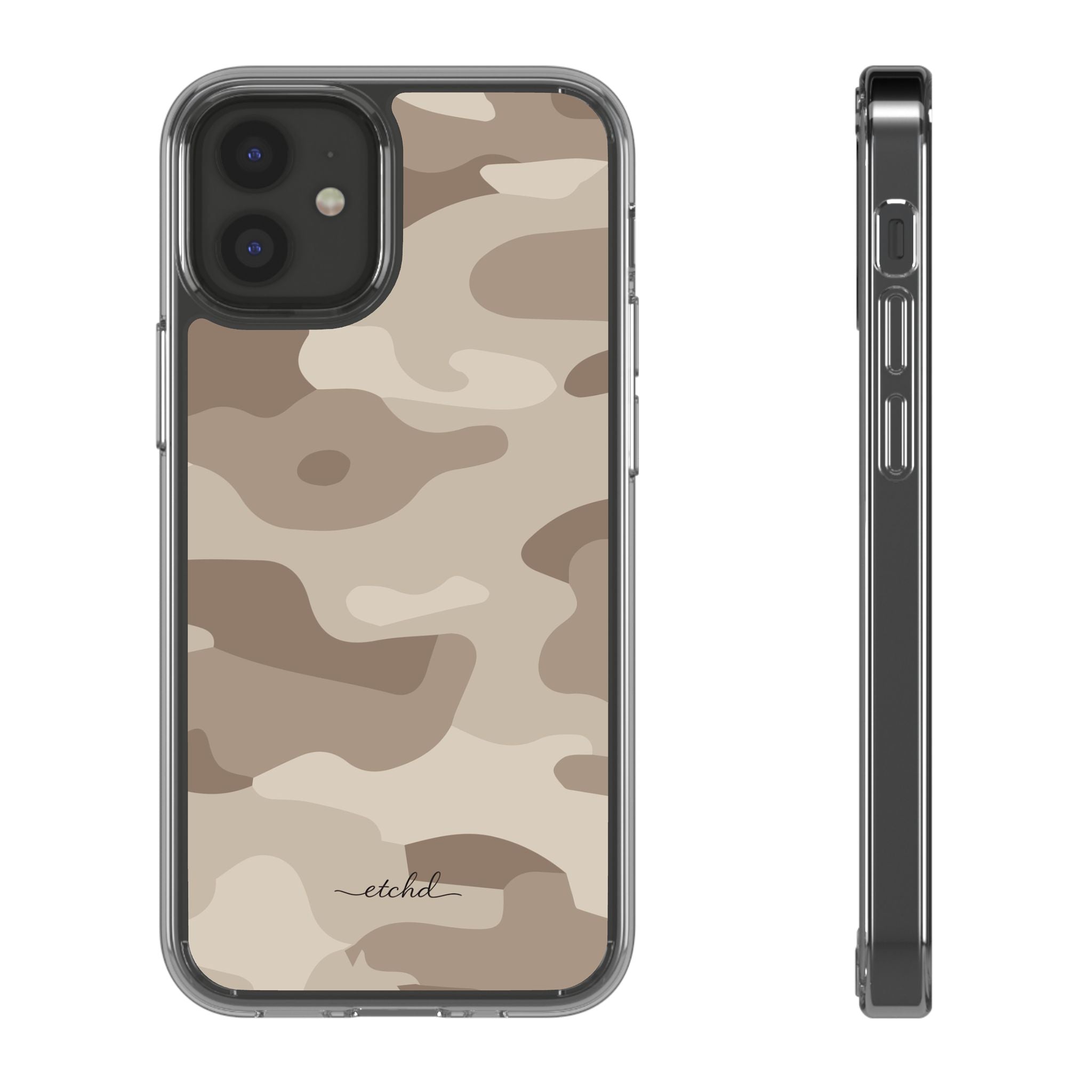 Beige Camo Clear Phone Case by etchd, view 2
