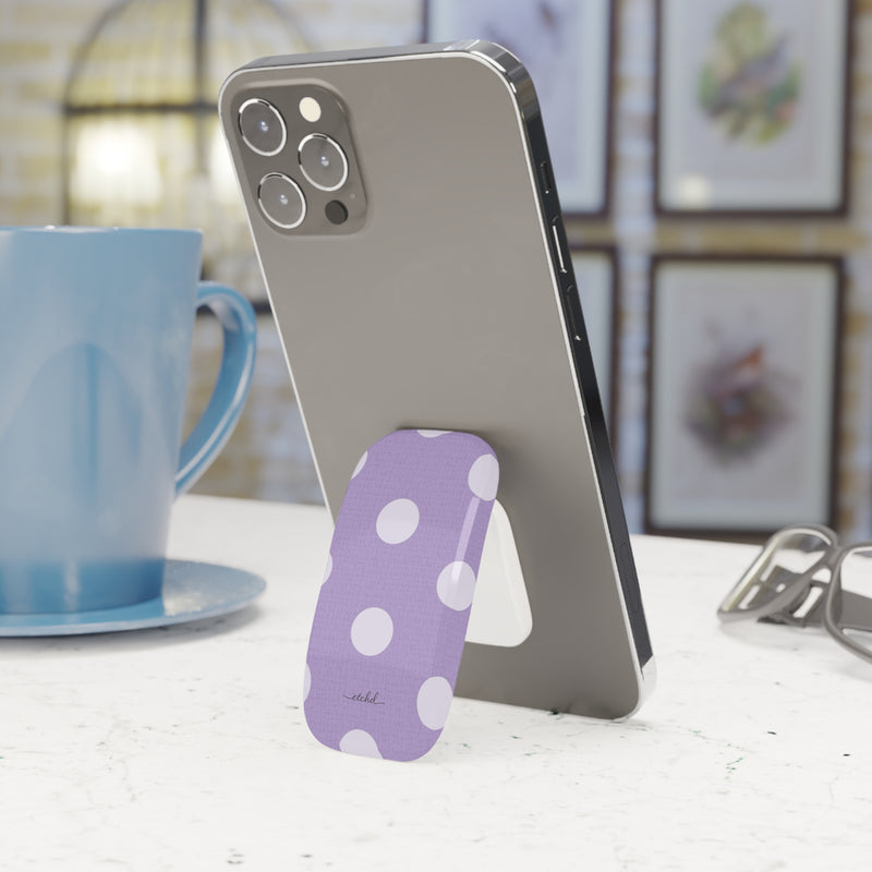 Cream & Lilac Polka Dot Click-On Phone Grip by etchd, view 3