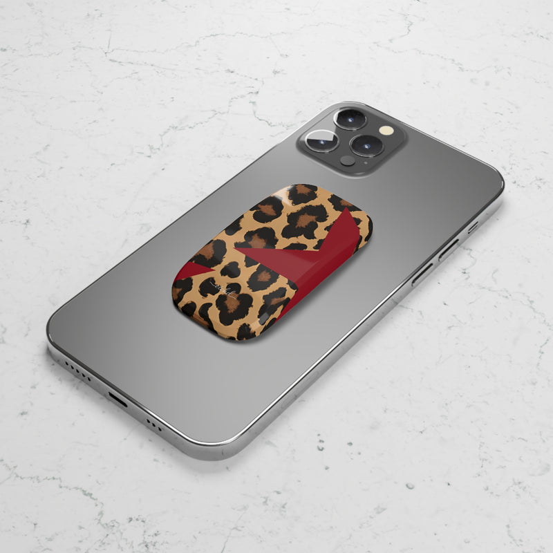 Leopard & Red Stars Agarre clipsable para móvil-zoom-