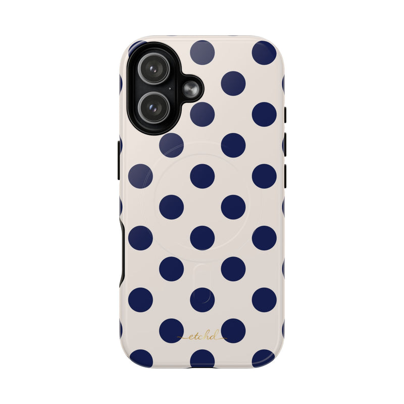 Navy & Cream Polka Dot Magnetic Phone Case-zoom-