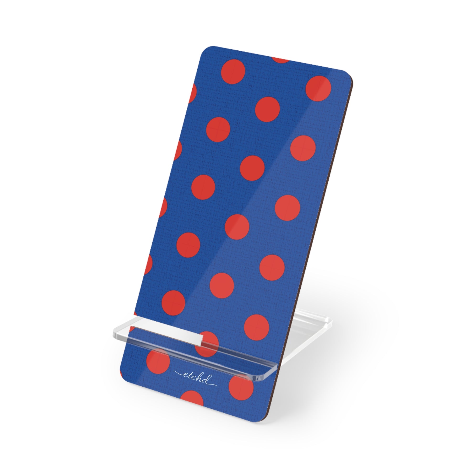 Poppy And Cobalt Polka Dot Phone Stand by etchd