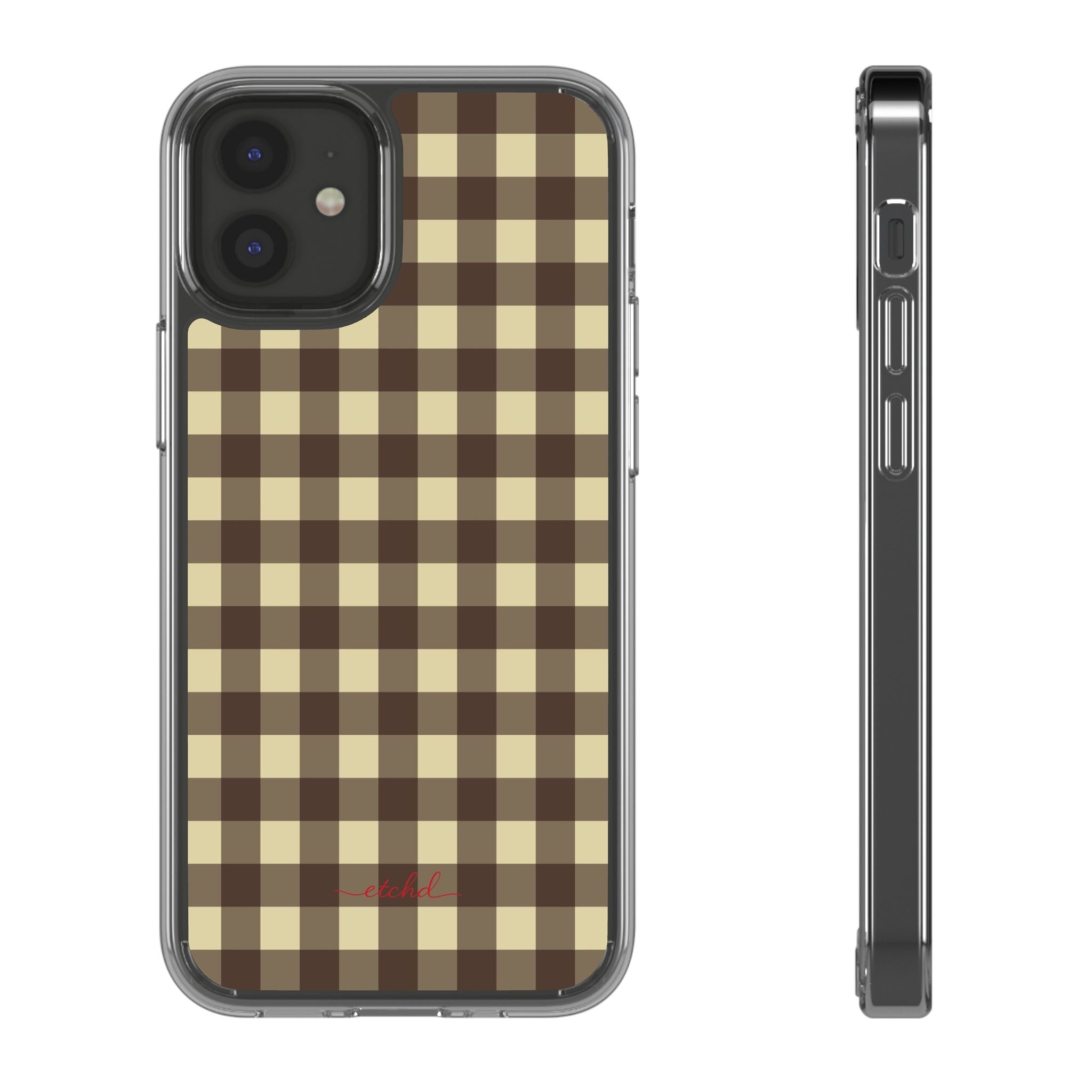 Butter & Brown Gingham Clear Phone Case by etchd, view 2