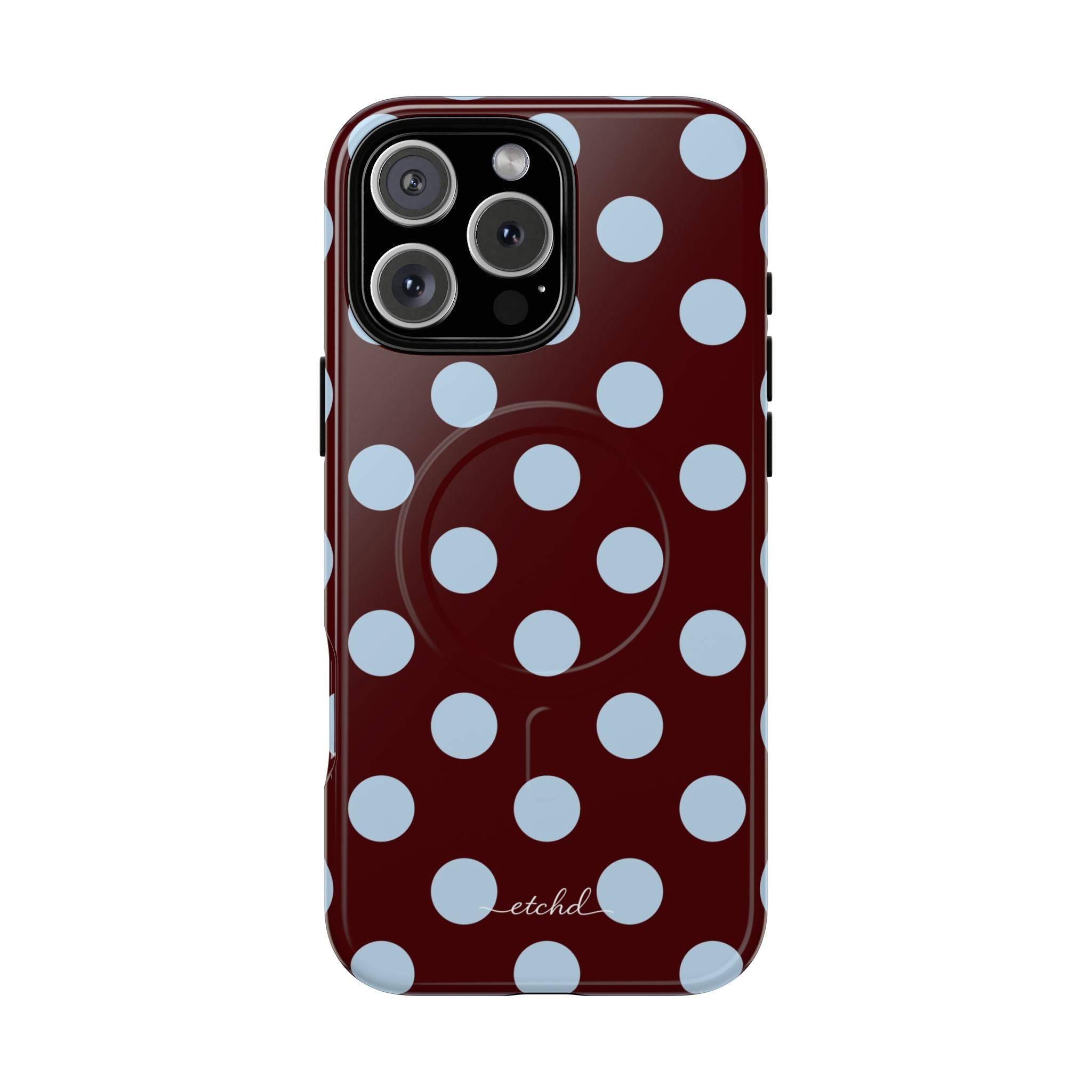 Cherry & Blue Polka Dot Magnetic Phone Case by etchd